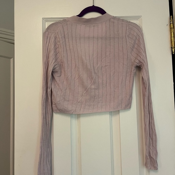 Zara Cropped Knit Lavender Purple Ribbed Cardigan - Picture 3 of 4